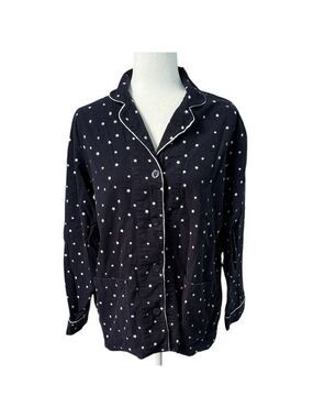 PJ Salvage Navy Star Printed Flannel Pajama Top, Size Small